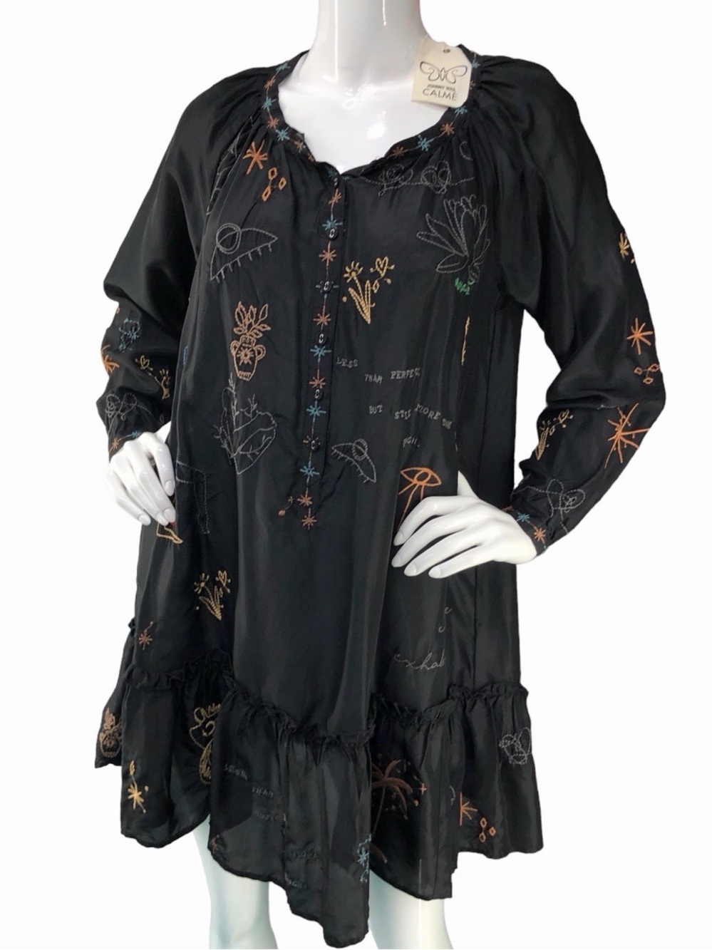 Johnny Was Calme Yogi Embroidered Friday Dress Silk